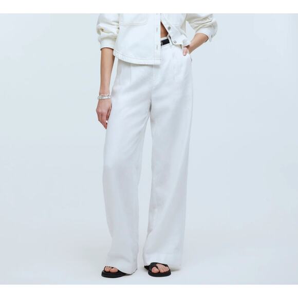 Madewell Harlow Wide-Leg Pants 100% Linen White Women's Size 8 - Picture 4 of 8